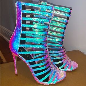 Holographic gladiator sandals
